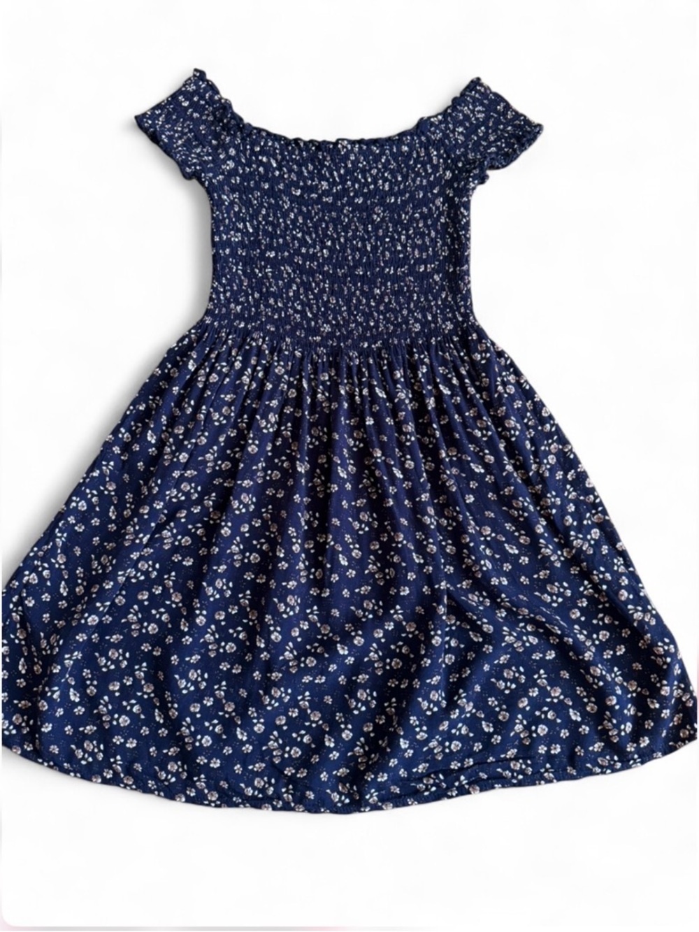 Brandy Melville Navy & White Floral Off-Shoulder Mini Dress